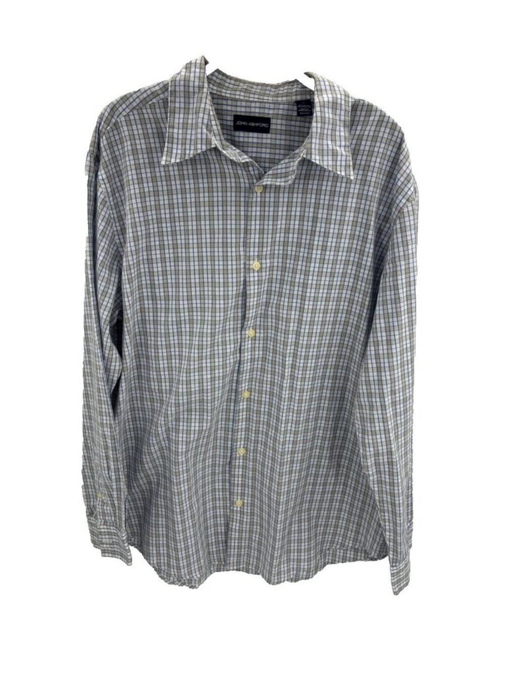 John Ashford Mens Button Front Dress Shirt Plaid Long Sleeve Size L